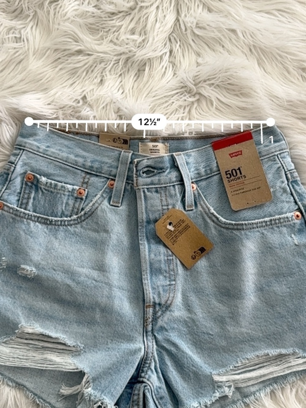 Light Blue Denim Shorts Levi's 501 Distressed - Picture 8 of 8